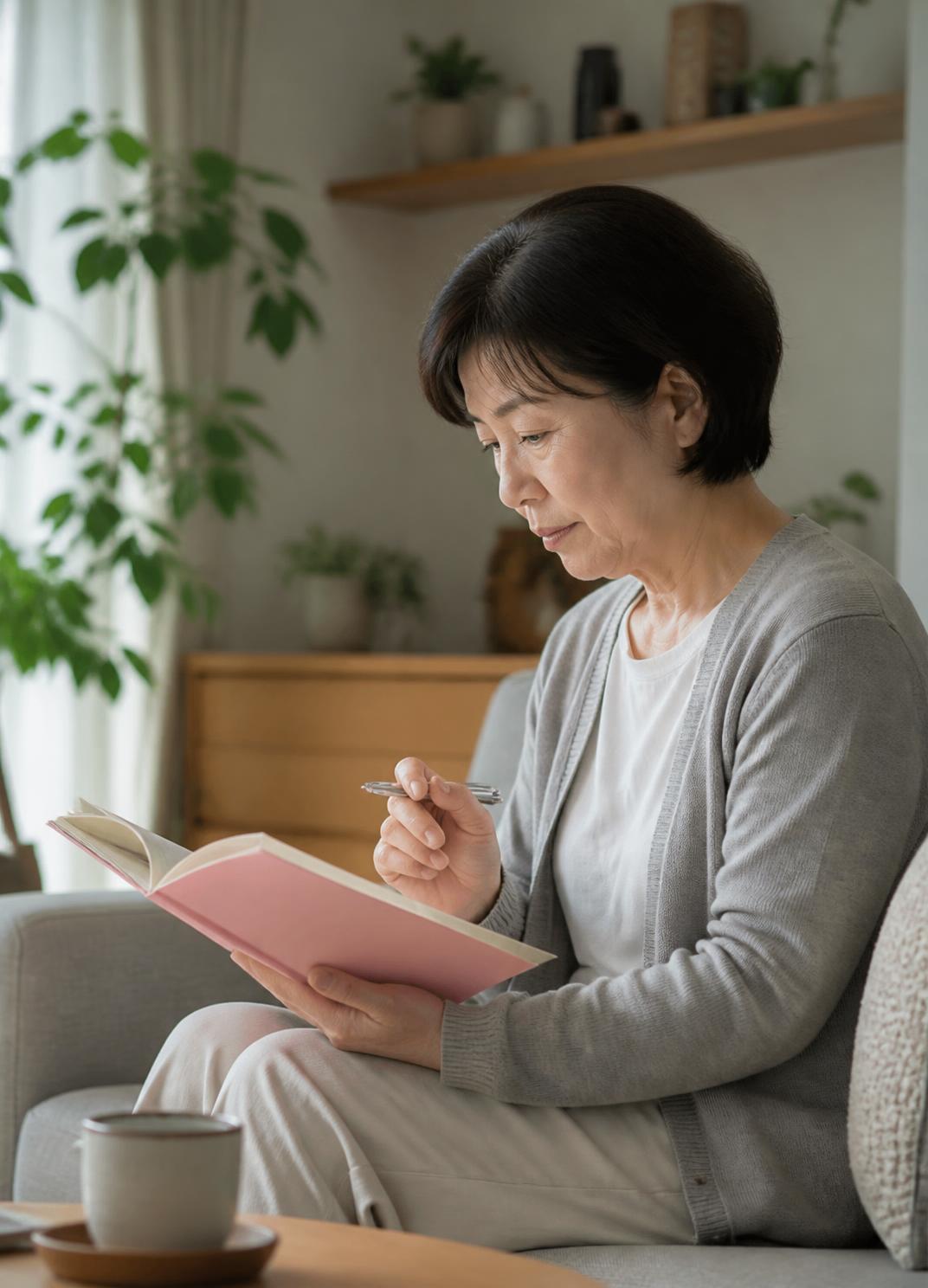 自宅でライフプランの資料を確認する様子
